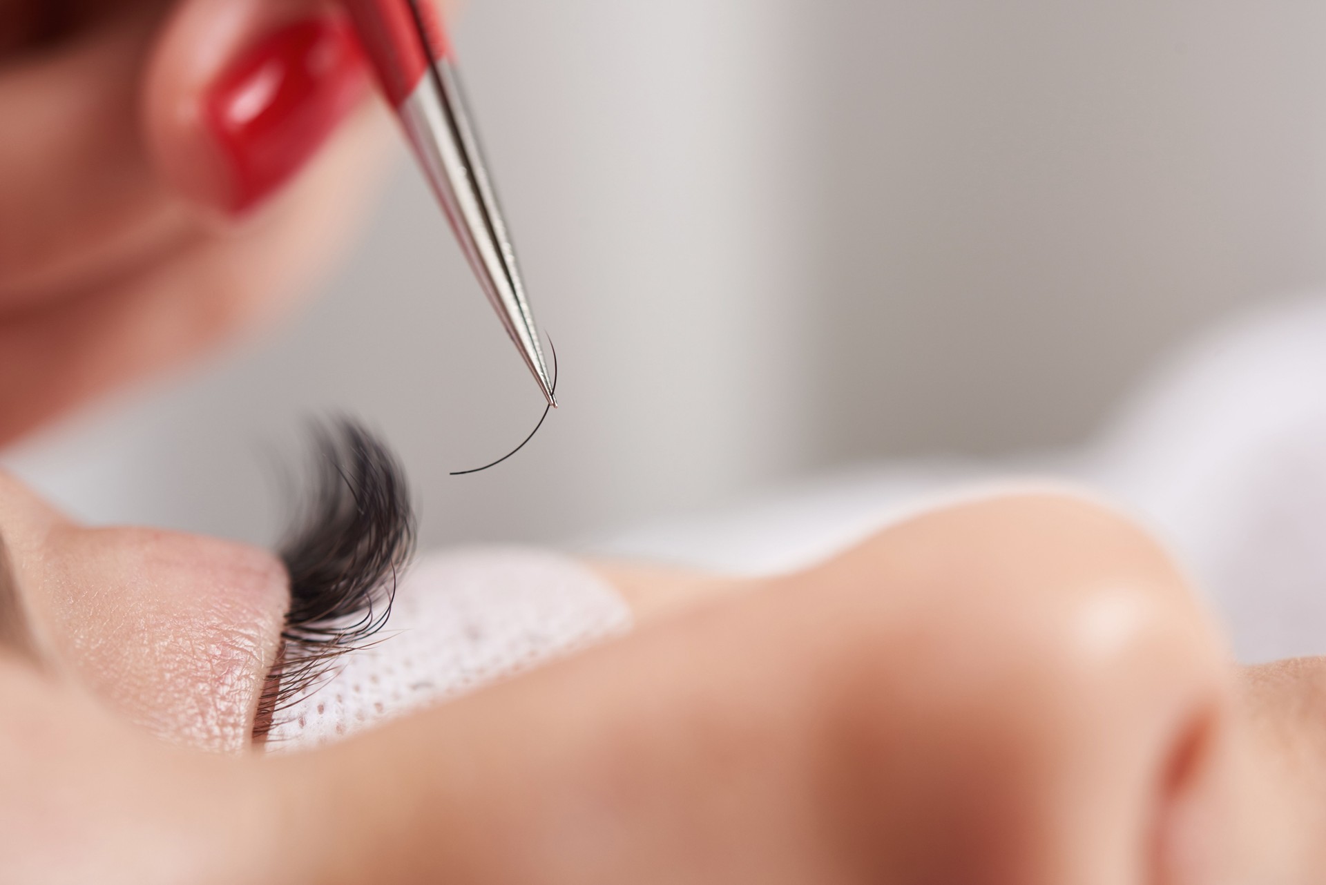 macro of extension eyelash application